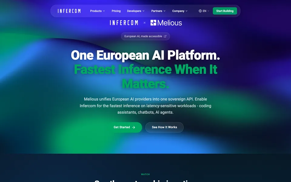 The Melious partner page on infercom.ai